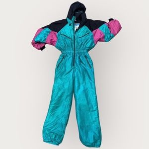 Vintage Anoralp Ski Snowboard Jumpsuit Green Purple Black Retro Ski Snowsuit